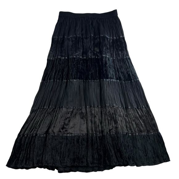 Vtg Y2k Sz 14 Skirt Whimsygoth Tiered Crepe Black Boho Fairy Whimsy Festival - Picture 1 of 11